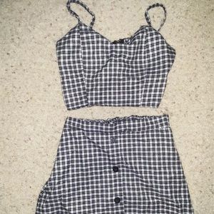 Gingham black and white crop top and mini skirt set | Made in Korea